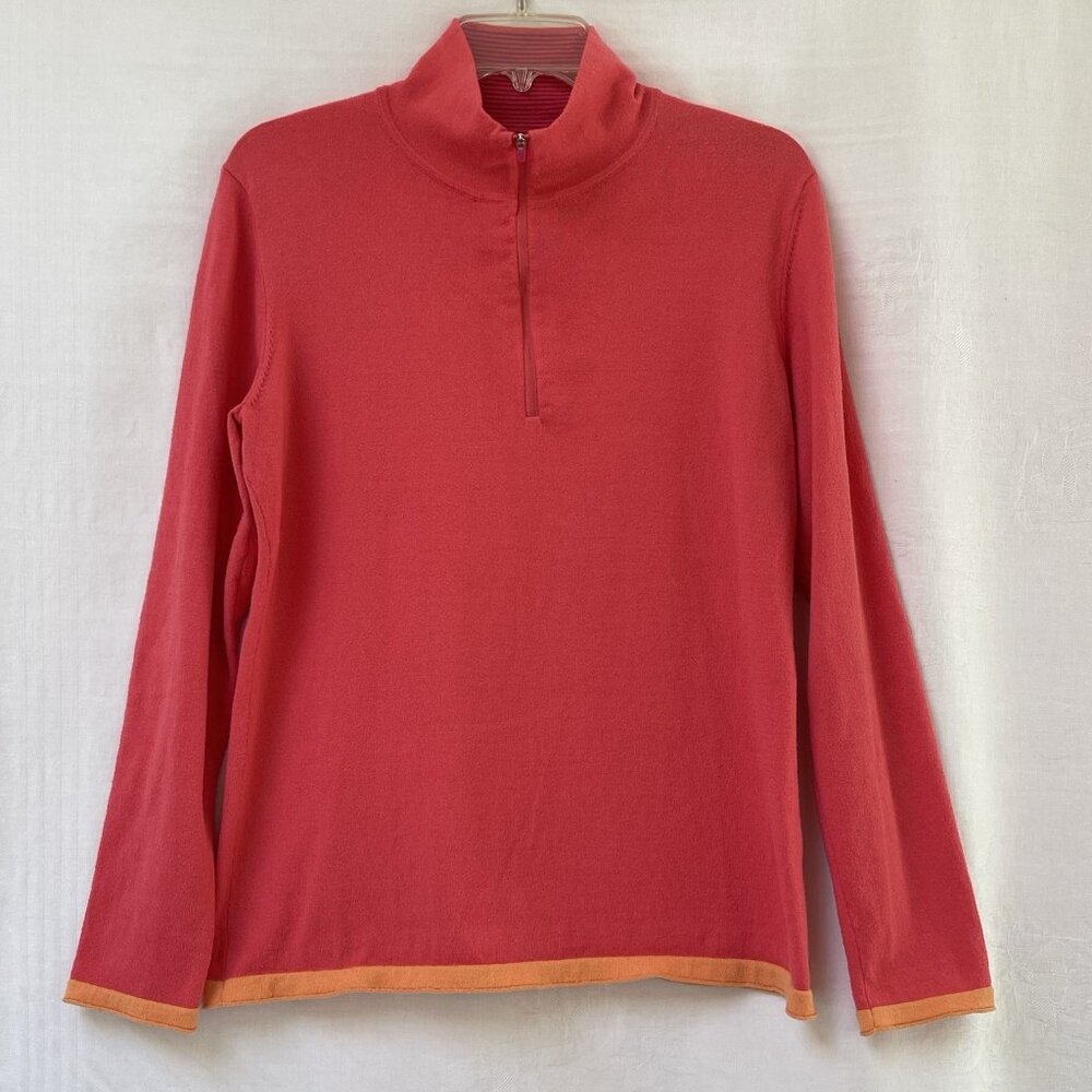 Title Nine Womens Large Quarter Zip‎ Pullover Sweater Red Orange Mock Neck